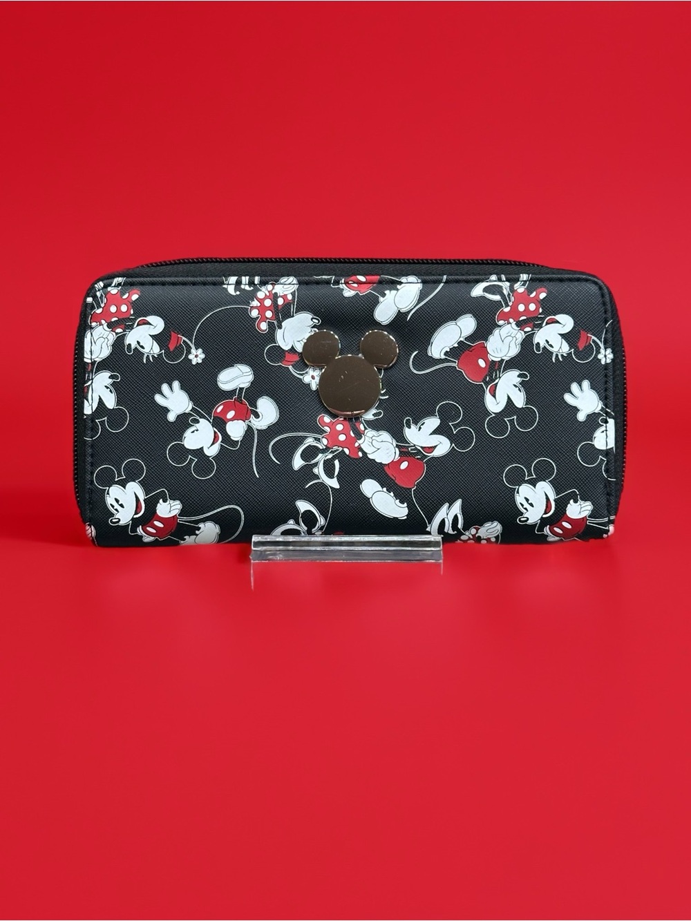 Disney Minnie & Mickey Black Zip-Around Wallet with Red Accents - Picture 2 of 3